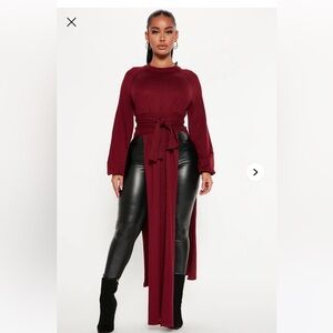 Fashion Nova Burgundy Slit Dress